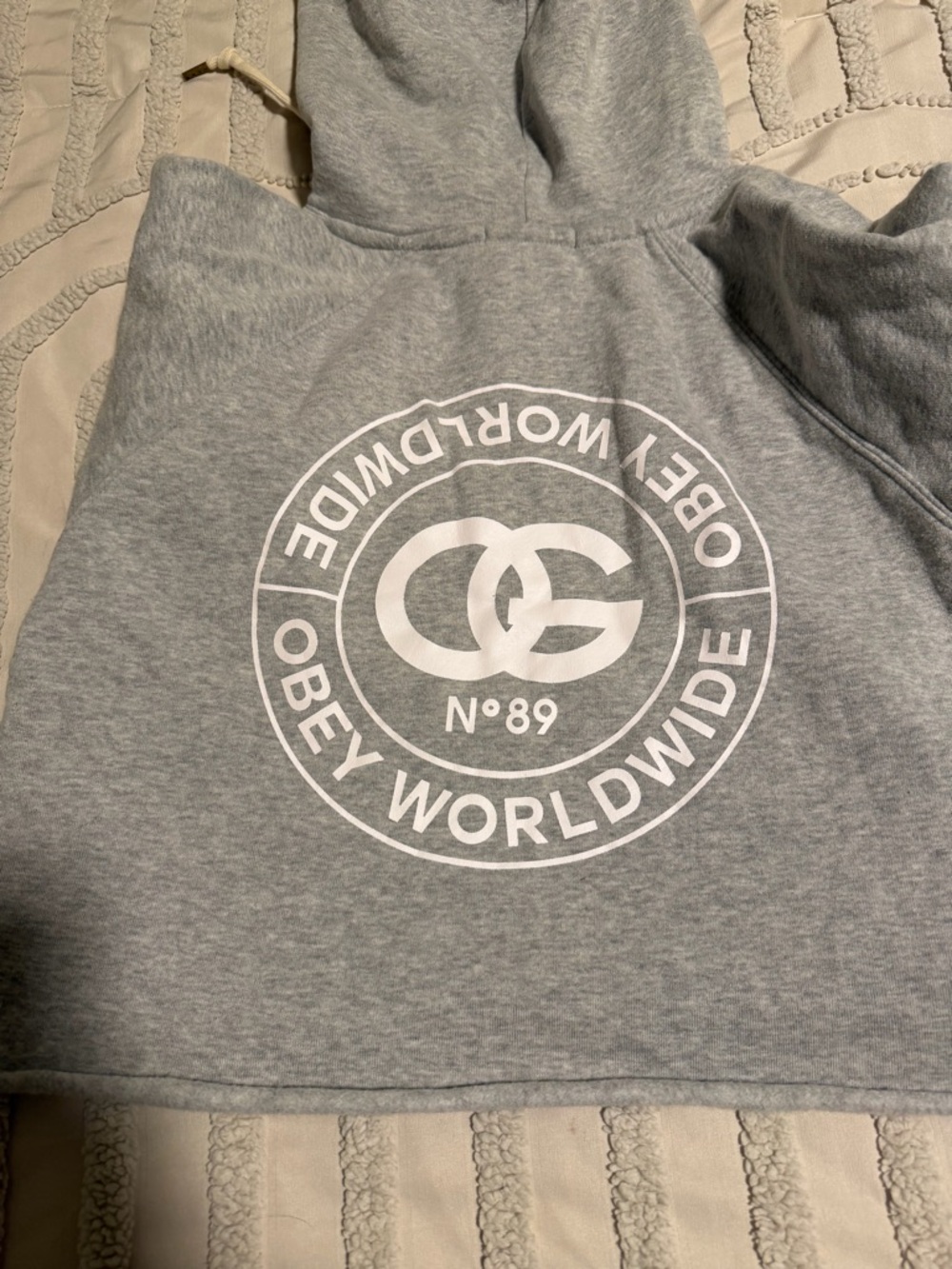 Cropped Obey Grey Pullover Hoodie - Picture 3 of 4